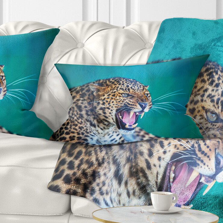 Corwin Abstract Wild Leopard Close up View Lumbar Pillow